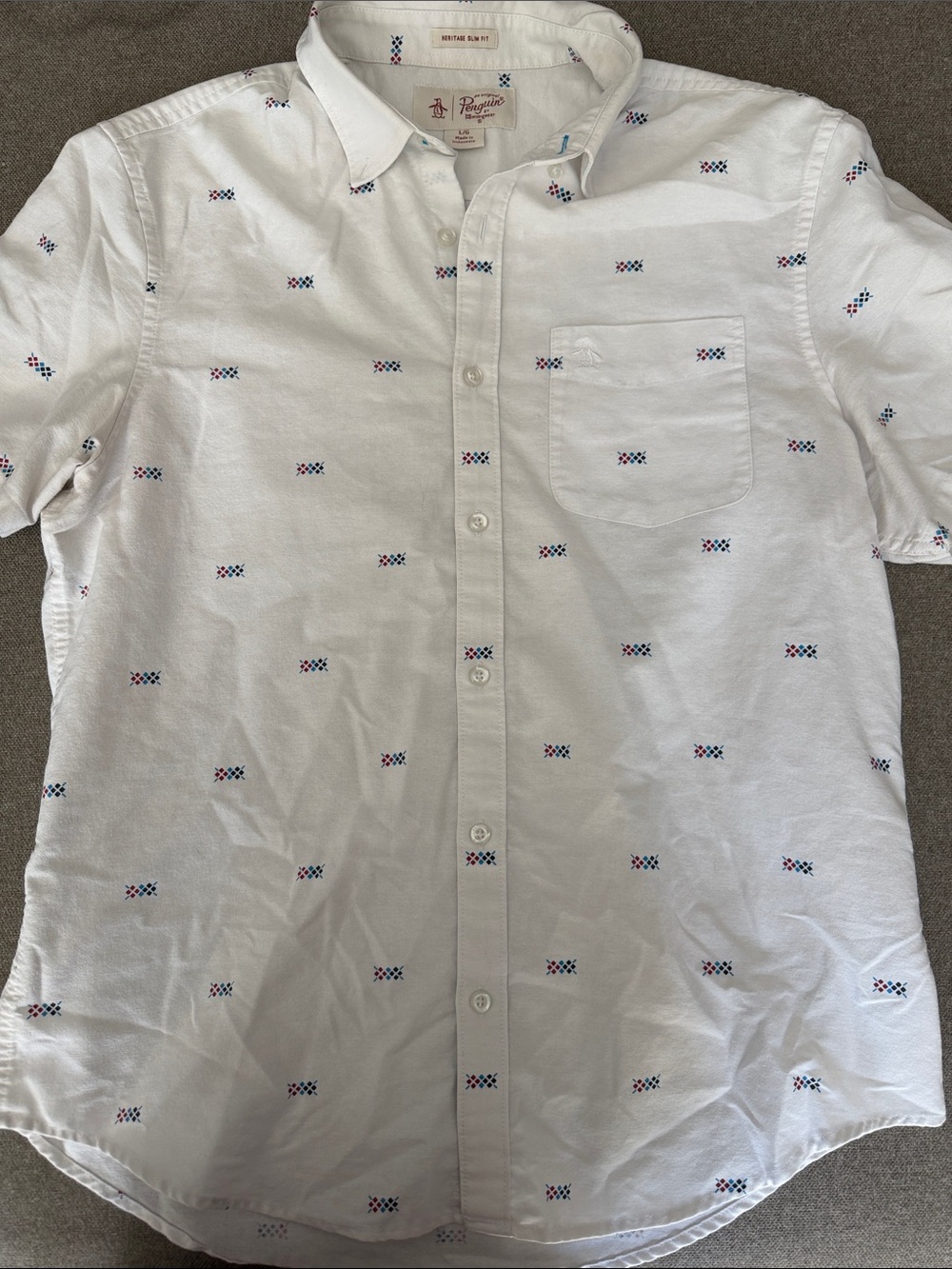 Original Penguin White Short-Sleeve Button-Up Shirt with Micro Print